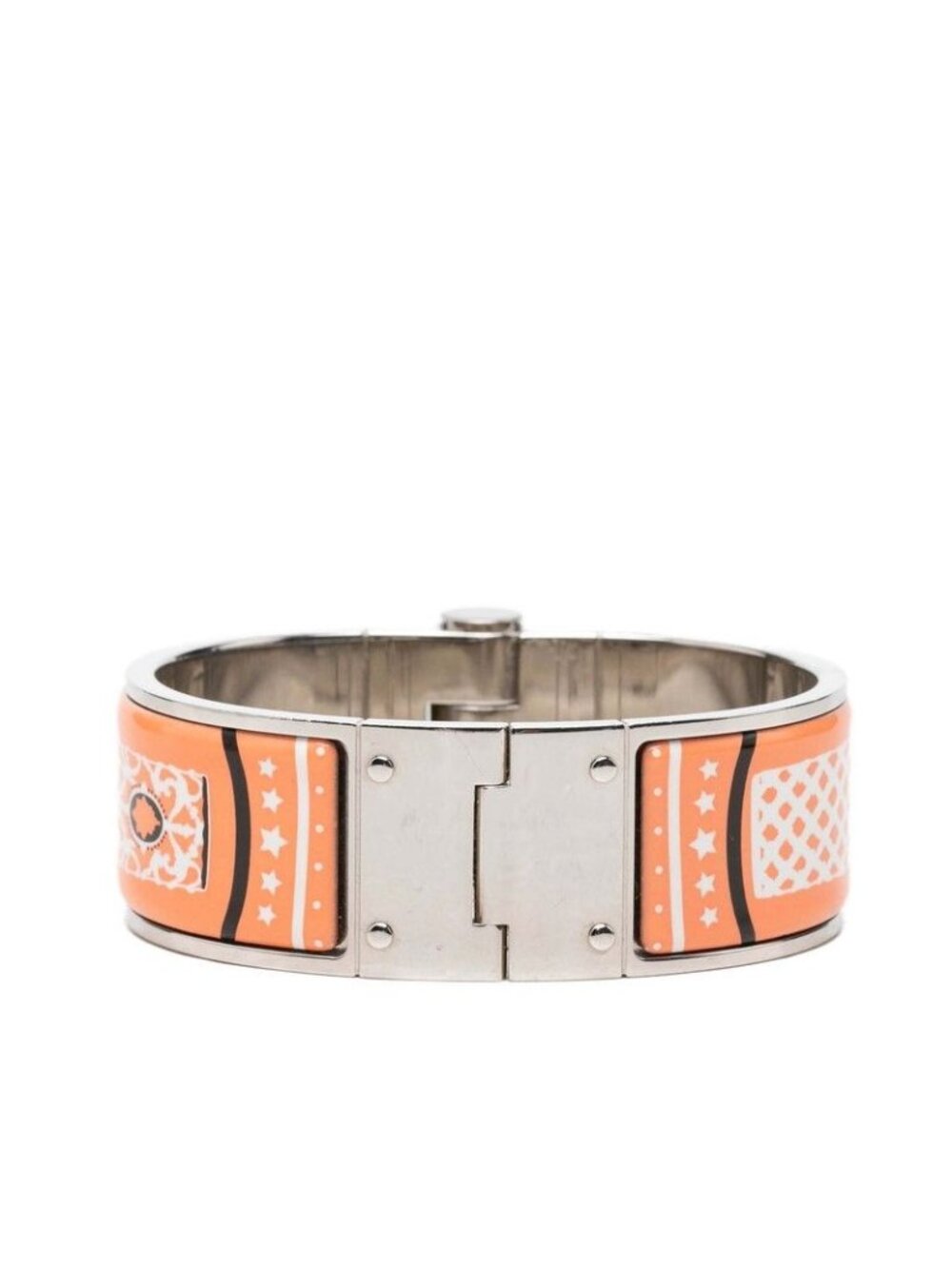 Hermes Charniere GM Enamel Bracelet Bangle Silver Multicolor Metal